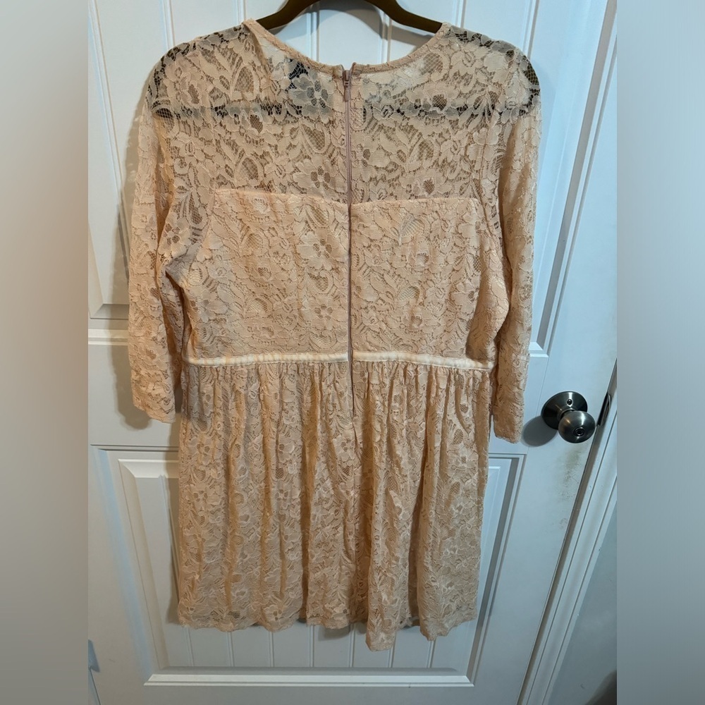ASOS Curve Peach Lace Long Sleeve Drop Waist Dress - Picture 8 of 8